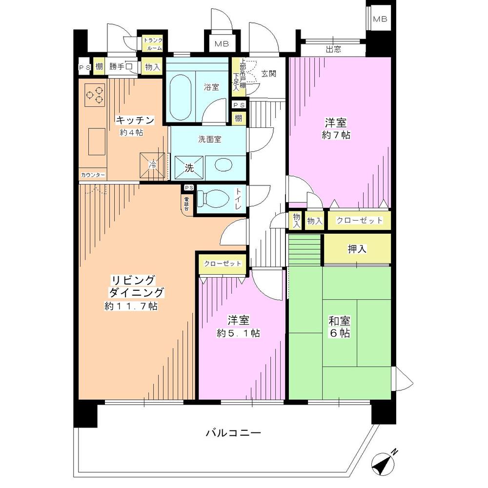 Floor plan. 3LDK, Price 22 million yen, Occupied area 75.33 sq m , Balcony area 14.44 sq m