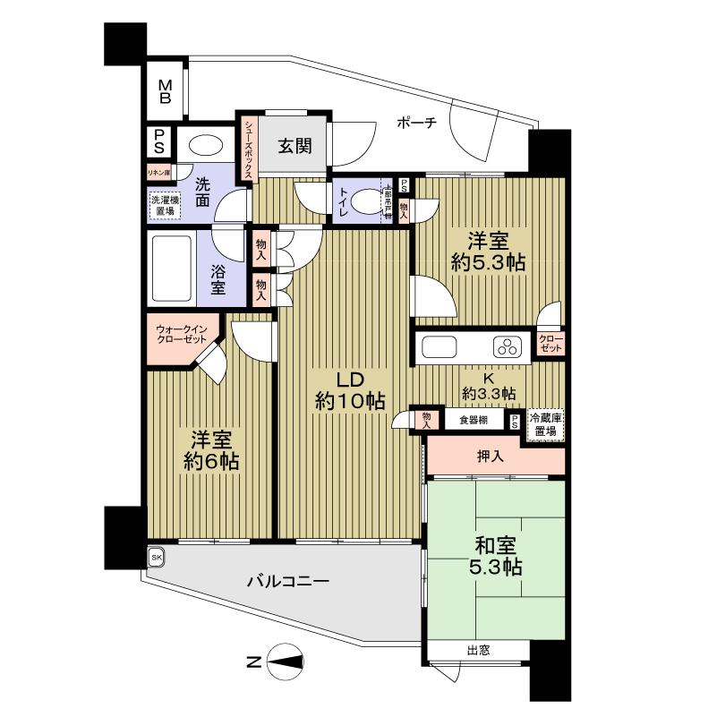 Floor plan. 3LDK, Price 23.8 million yen, Occupied area 66.28 sq m , Balcony area 7.87 sq m