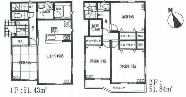 Floor plan. 18,800,000 yen, 4LDK+S, Land area 127.21 sq m , Building area 103.27 sq m