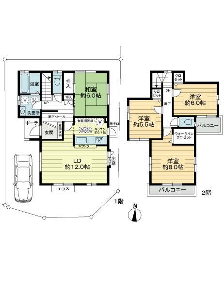 Floor plan. 21.6 million yen, 4LDK, Land area 114.56 sq m , 4LDK with a building area of ​​99.37 sq m car space.