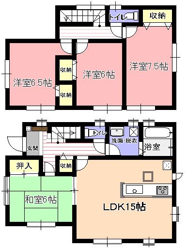 Floor plan. (Phase 3 1 Building), Price 27,800,000 yen, 4LDK, Land area 109.07 sq m , Building area 97.7 sq m