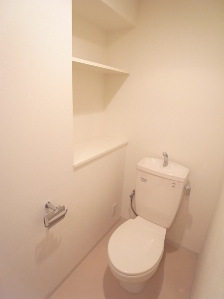 Toilet. There is a convenient shelf to the toilet