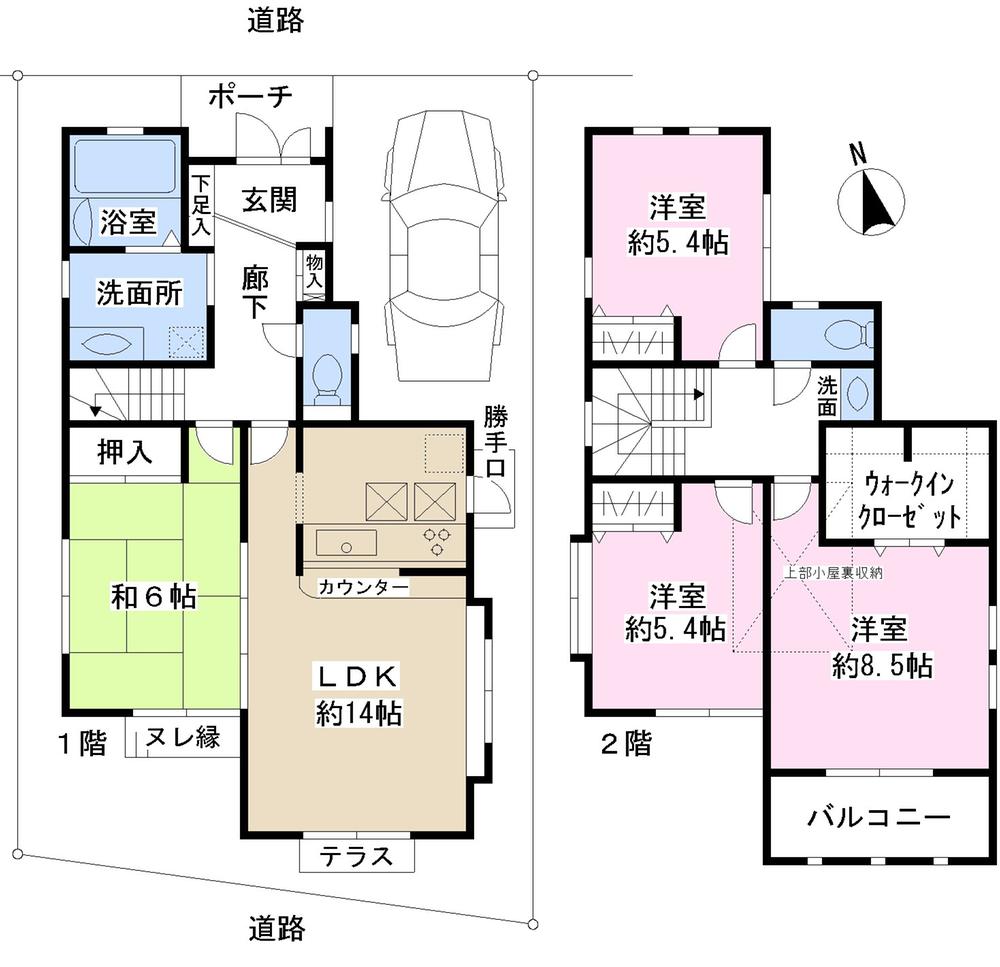 Floor plan. 39,800,000 yen, 4LDK, Land area 100.99 sq m , Building area 102.05 sq m south road Per day for the two-sided road, Ventilation good!