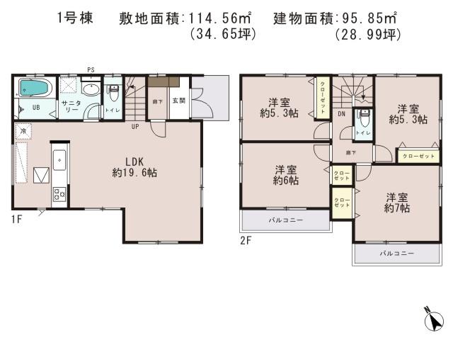 Floor plan. 22,800,000 yen, 4LDK, Land area 114.56 sq m , Building area 95.85 sq m floor plan