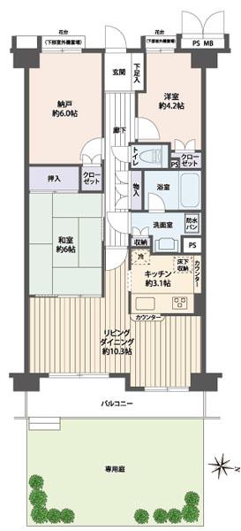 Floor plan. 2LDK + S (storeroom), Price 19.9 million yen, Occupied area 65.97 sq m , Balcony area 7.83 sq m