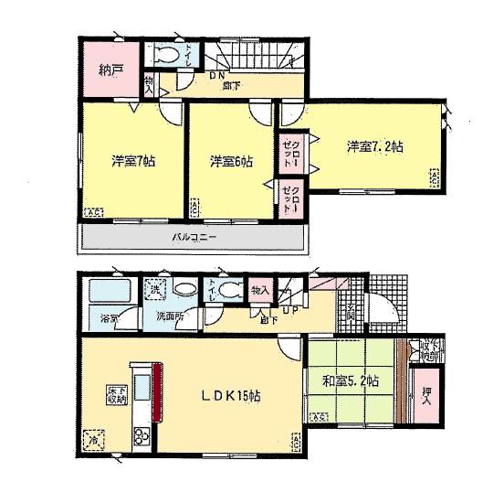 Floor plan. 22,800,000 yen, 4LDK+S, Land area 114.8 sq m , Building area 97.19 sq m Zenshitsuminami facing popularity of face-to-face kitchen