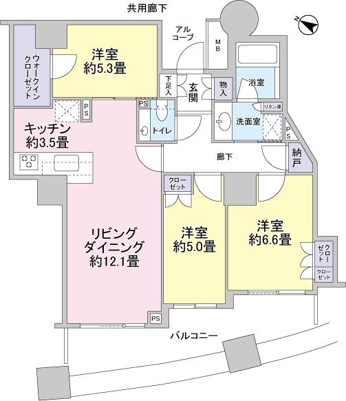 Floor plan. 3LDK, Price 29,300,000 yen, Occupied area 75.82 sq m , 3LDK of balcony area 11.59 sq m southwest, There is a walk-in closet