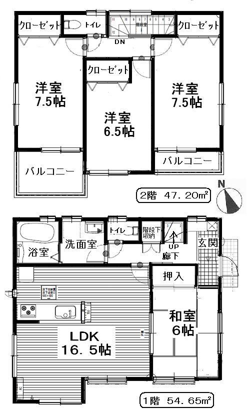 Floor plan. 34,800,000 yen, 4LDK + S (storeroom), Land area 114.77 sq m , Building area 101.64 sq m