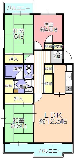 Floor plan. 3LDK, Price 4.8 million yen, Occupied area 75.87 sq m , Balcony area 8.53 sq m