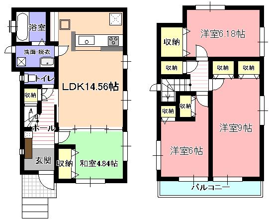 Floor plan. (1 Building), Price 21,800,000 yen, 4LDK, Land area 102.43 sq m , Building area 95.96 sq m