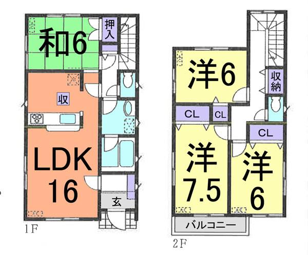 Floor plan. (Building 2), Price 18,800,000 yen, 4LDK, Land area 121.91 sq m , Building area 98.82 sq m