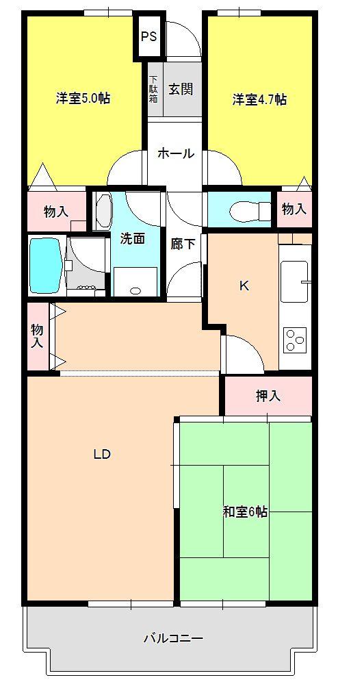 Floor plan. 3LDK, Price 16.8 million yen, Occupied area 73.67 sq m , Balcony area 7.87 sq m