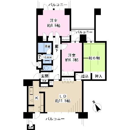 Floor plan. 3LDK, Price 14.8 million yen, Occupied area 84.37 sq m , Balcony area 18.52 sq m