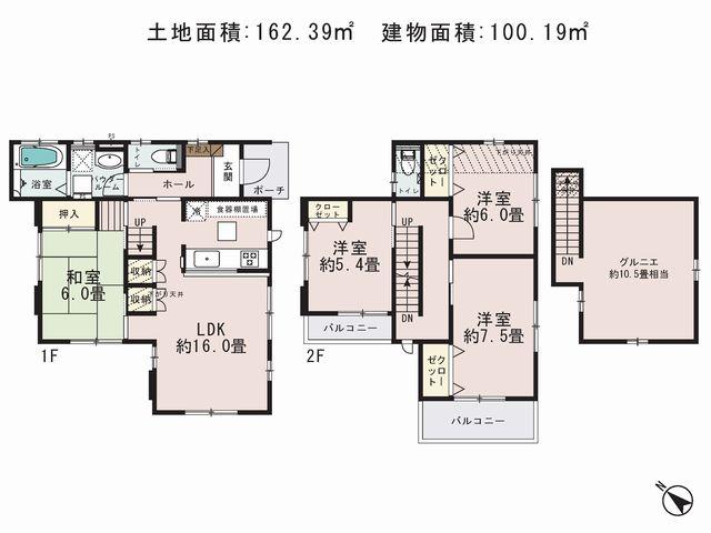 Floor plan. (6 Building), Price 29,800,000 yen, 4LDK, Land area 162.39 sq m , Building area 100.19 sq m