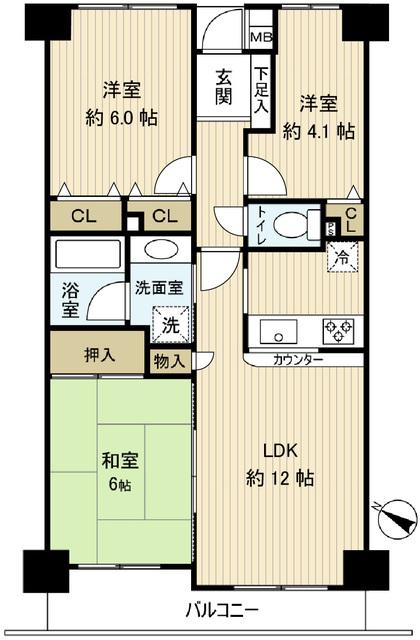 Floor plan. 3LDK, Price 10.8 million yen, Occupied area 60.58 sq m , Balcony area 6.08 sq m southwest day is good