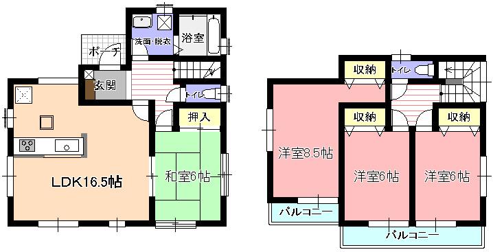 Floor plan. (Building 2), Price 40,800,000 yen, 4LDK, Land area 124.63 sq m , Building area 102.68 sq m