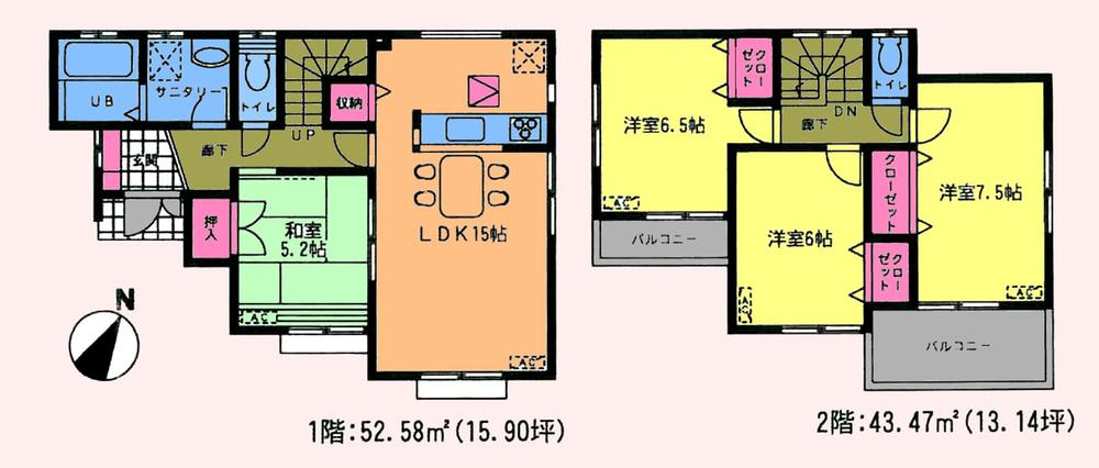 Floor plan. (1 Building), Price 24,800,000 yen, 4LDK, Land area 134.56 sq m , Building area 96.05 sq m