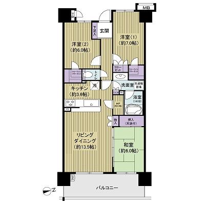Floor plan. 3LDK, Price 30,800,000 yen, Occupied area 80.26 sq m , Balcony area 12.8 sq m