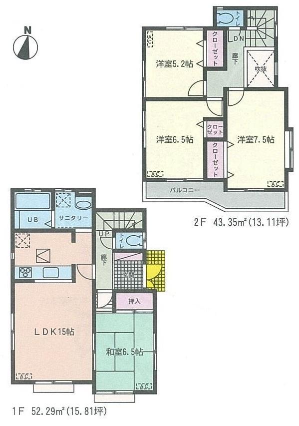 Floor plan. (6 Building), Price 23.8 million yen, 4LDK, Land area 165.3 sq m , Building area 95.64 sq m