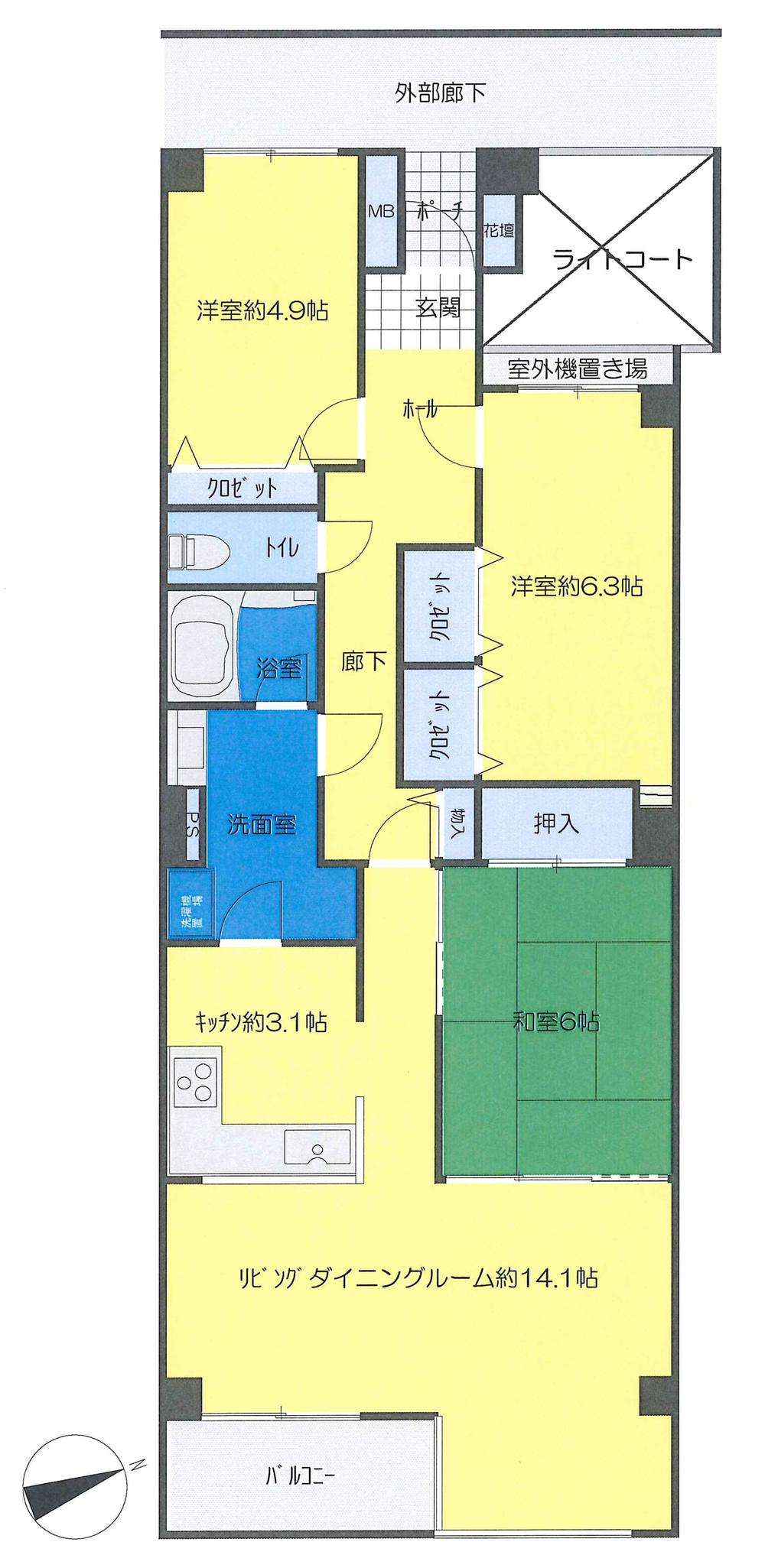 Floor plan. 3LDK, Price 12.8 million yen, Occupied area 85.05 sq m , Balcony area 4.64 sq m is 85 sq m more than in the room some rooms.