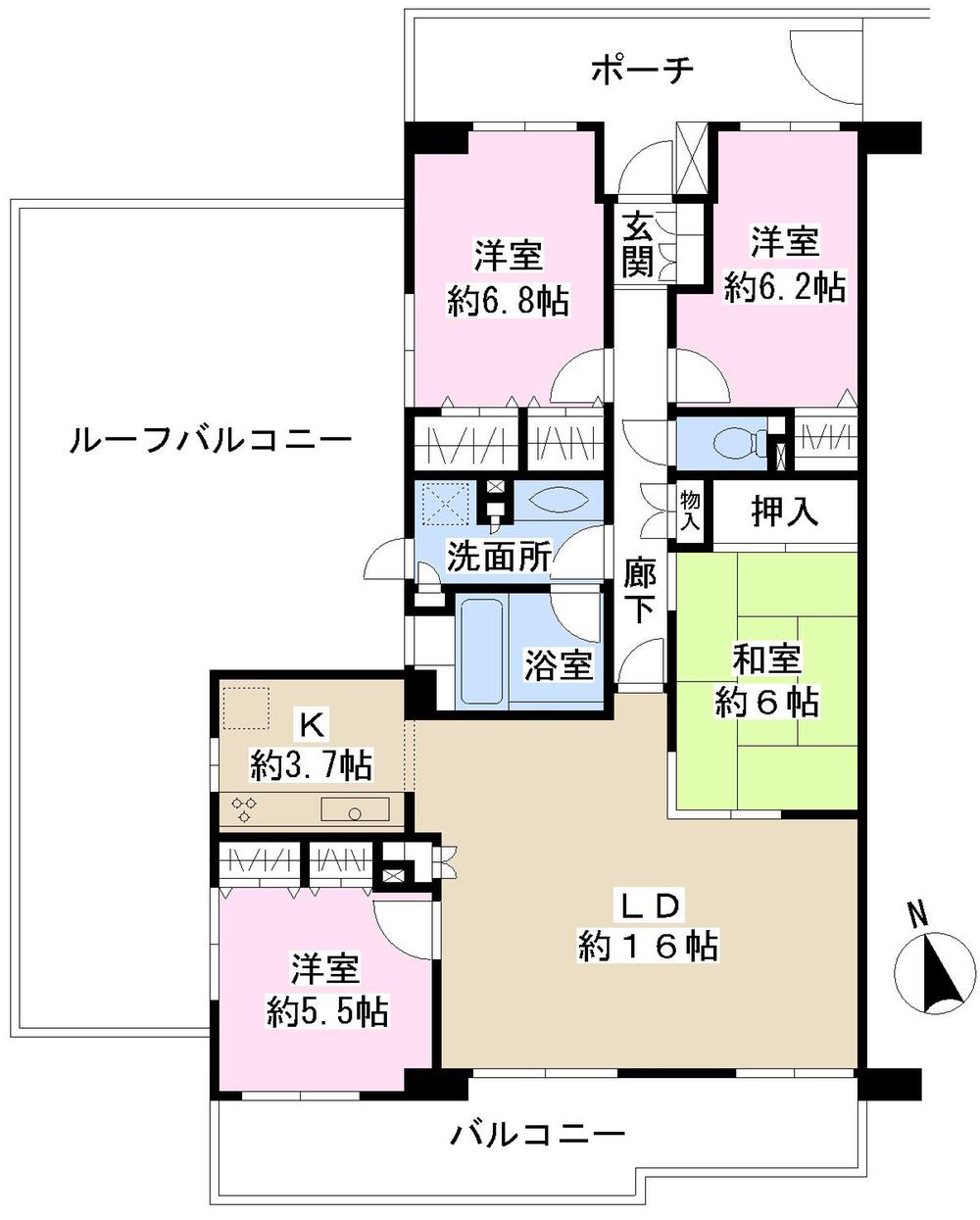 Floor plan. 4LDK, Price 36 million yen, Occupied area 91.73 sq m , Balcony area 14.23 sq m