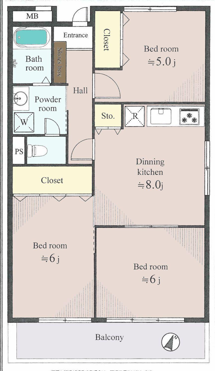 Floor plan. 3DK, Price 12.8 million yen, Occupied area 54.61 sq m , Balcony area 4.86 sq m 5 line 4 stops available! New quake-resistance standards Mansion