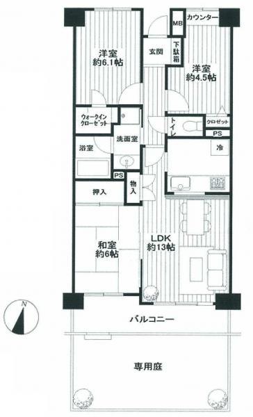Floor plan. 3LDK, Price 14.9 million yen, Occupied area 67.15 sq m , Balcony area 8.1 sq m