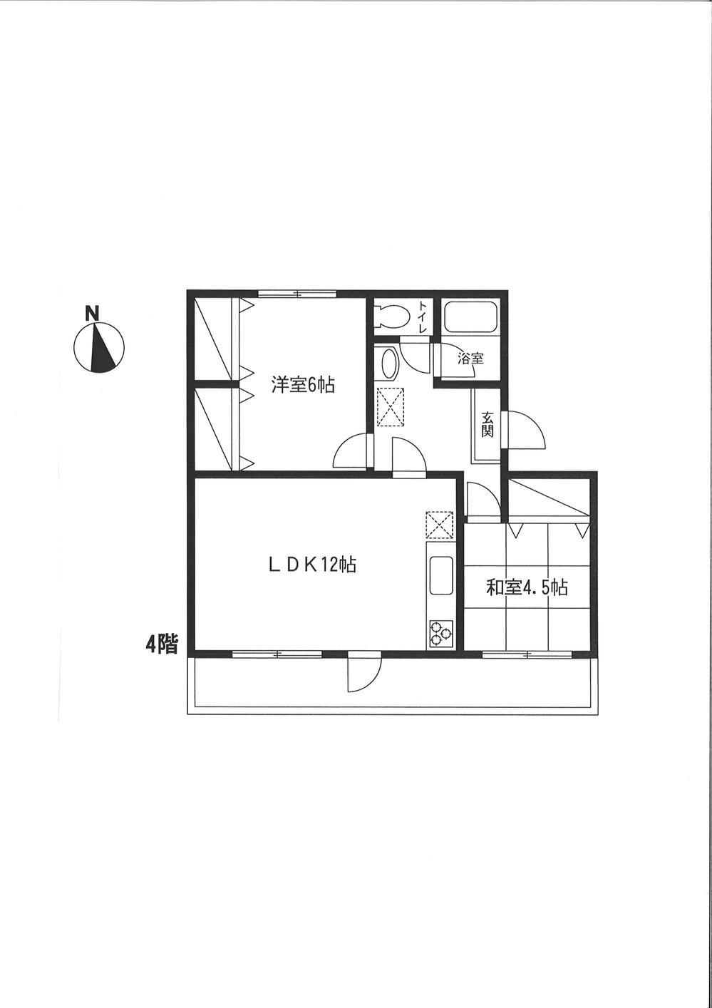 Floor plan. 2LDK, Price 5.9 million yen, Occupied area 46.77 sq m , Balcony area 9 sq m building floor plan
