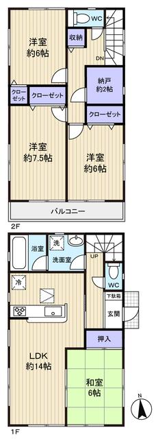 Floor plan. 31,900,000 yen, 4LDK+S, Land area 139.04 sq m , Is taken between the building area 97.2 sq m All rooms 6 quires more leeway