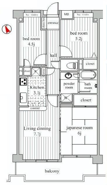 Floor plan. 3LDK, Price 19,800,000 yen, Occupied area 60.67 sq m , There is a balcony area 8.6 sq m kitchen space is taken widely, I'm glad floor plan to wife.