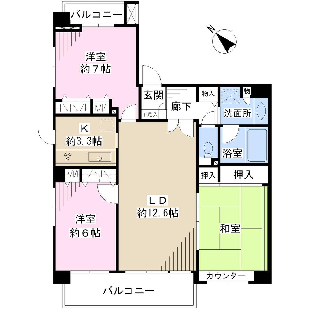 Floor plan. 3LDK, Price 25,800,000 yen, Occupied area 77.25 sq m , Balcony area 10.35 sq m