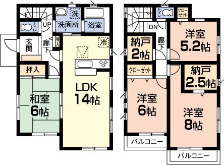 Floor plan. ( [CRADLE GARDEN Funabashi Tsuboi Higashidai 2] 6 Building), Price 30,900,000 yen, 4LDK+S, Land area 139.03 sq m , Building area 98.82 sq m