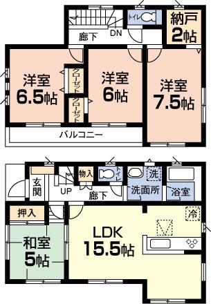 Floor plan. ( [CRADLE GARDEN Funabashi Tsuboi Higashidai 2] 1 Building), Price 28.8 million yen, 4LDK+S, Land area 139.04 sq m , Building area 95.17 sq m