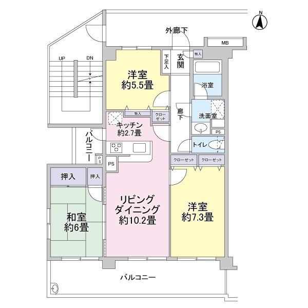 Floor plan. 3LDK, Price 16.8 million yen, Occupied area 71.31 sq m , Balcony area 18.3 sq m