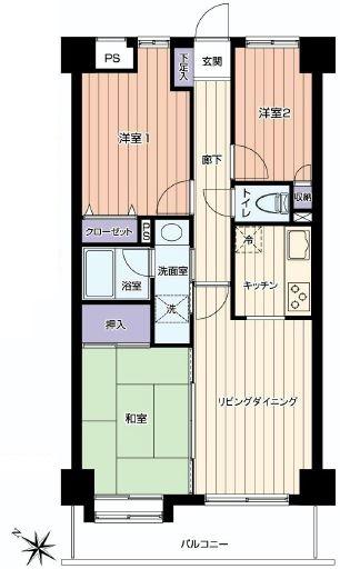 Floor plan. 3LDK, Price 10.9 million yen, Occupied area 59.36 sq m , Is a floor plan of the easy-to-use 3LDK on the balcony area 7.84 sq m family.