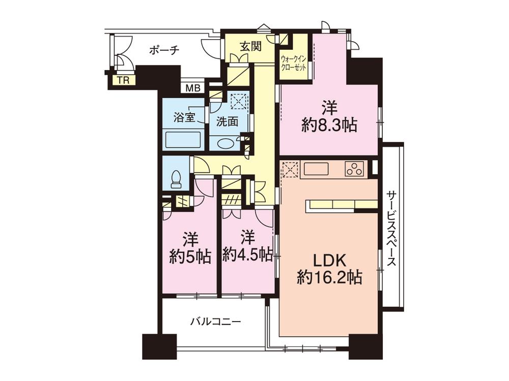 Floor plan. 3LDK, Price 45,300,000 yen, Occupied area 79.27 sq m , Balcony area 8.4 sq m