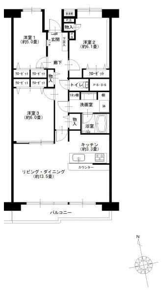 Floor plan. 3LDK, Price 22,900,000 yen, Occupied area 77.75 sq m , Balcony area 6.68 sq m