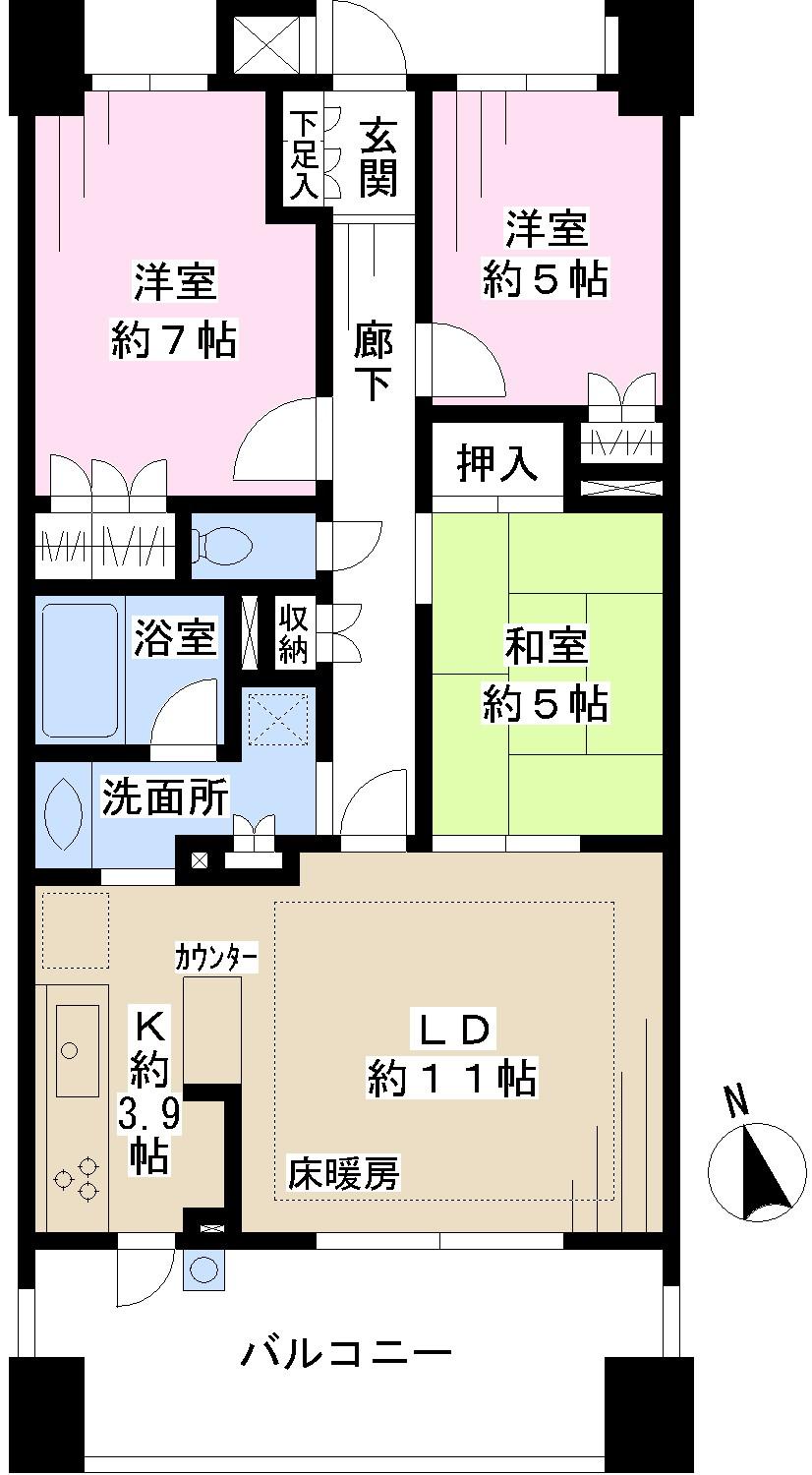 Floor plan. 3LDK, Price 27,700,000 yen, Occupied area 73.02 sq m , Balcony area 12.7 sq m floor plan