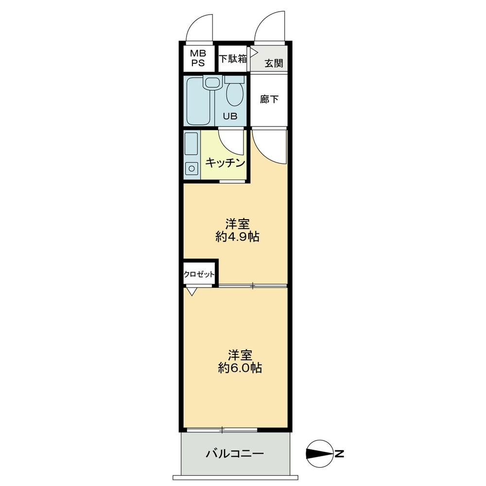 Floor plan. 2K, Price 7.8 million yen, Occupied area 26.53 sq m , Balcony area 3.3 sq m