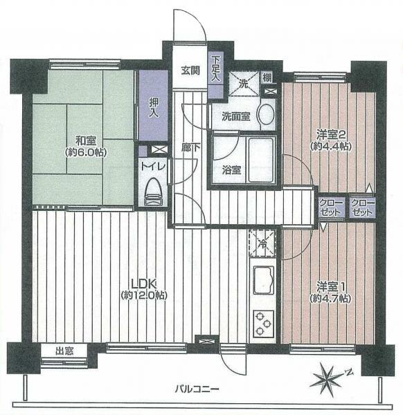 Floor plan. 3LDK, Price 23.4 million yen, Footprint 60.2 sq m , Balcony area 12.61 sq m