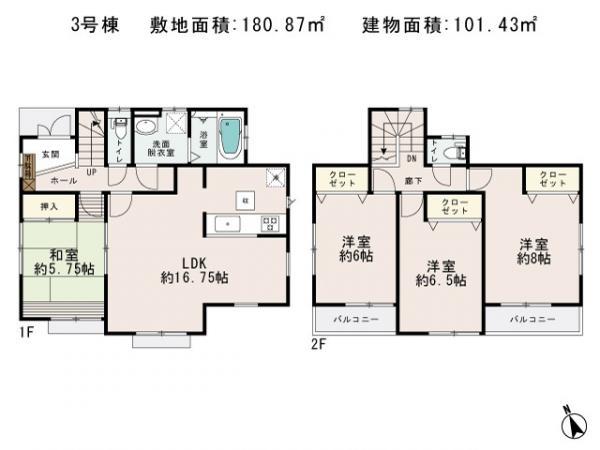 Floor plan. 21,800,000 yen, 4LDK, Land area 180.87 sq m , Building area 101.43 sq m