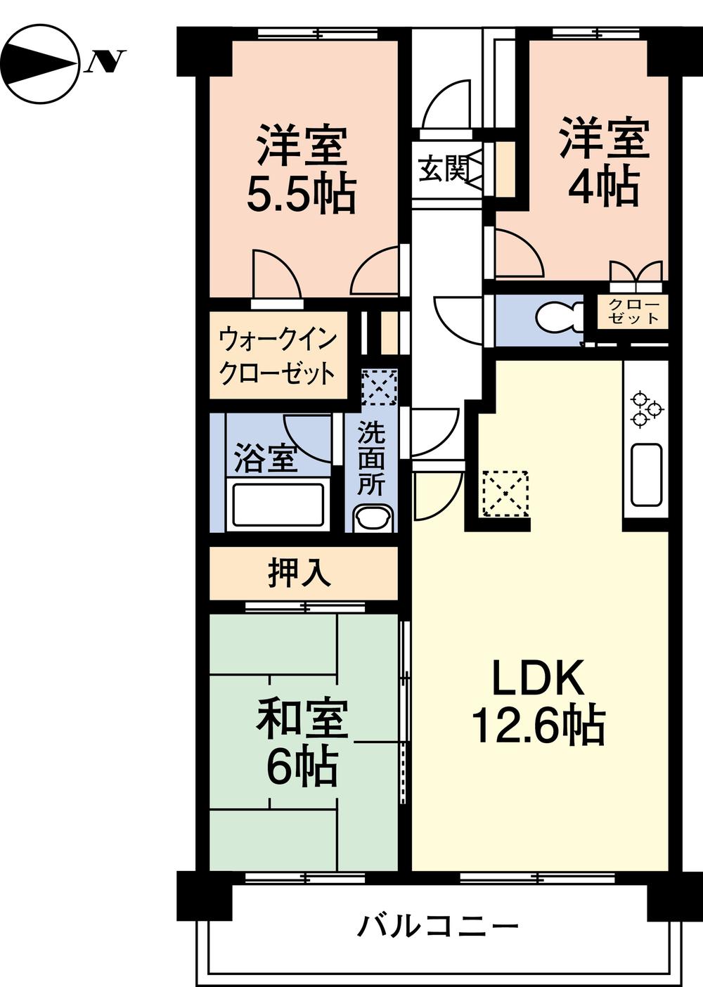 Floor plan. 3LDK, Price 16.8 million yen, Occupied area 64.09 sq m , Balcony area 9.3 sq m storage rich and a walk-in closet with