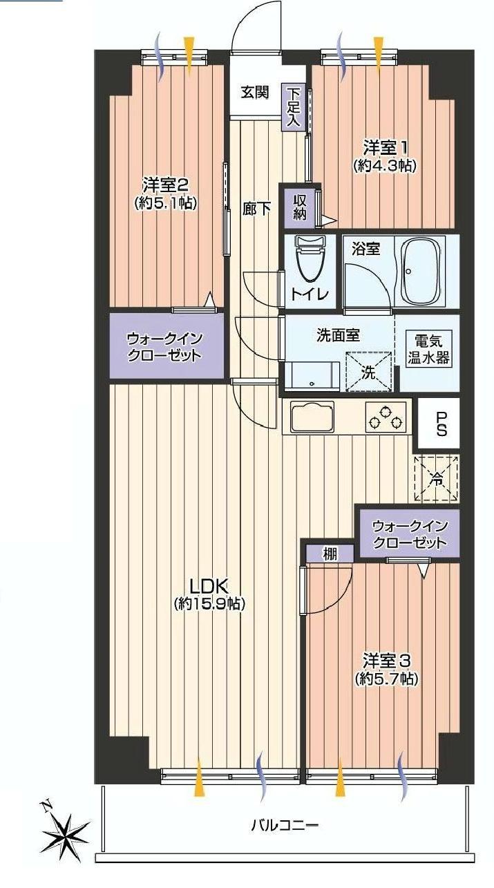 Floor plan. 3LDK, Price 17,900,000 yen, Footprint 72 sq m , Balcony area 8.4 sq m