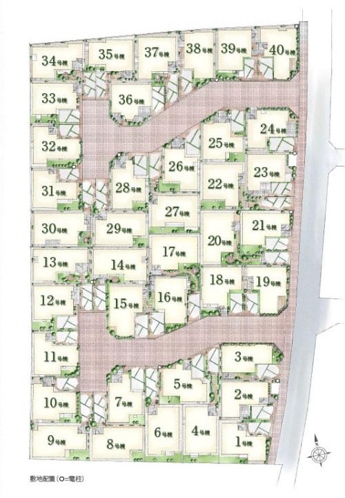 The entire compartment Figure. Through the center of town, About the development road of interlocking paving 5.5m ~ Ensure the room of about 6m. By tying the car space, Wind through the entire town, Create an open space that can be everywhere in the Sunny is (the entire compartment view)