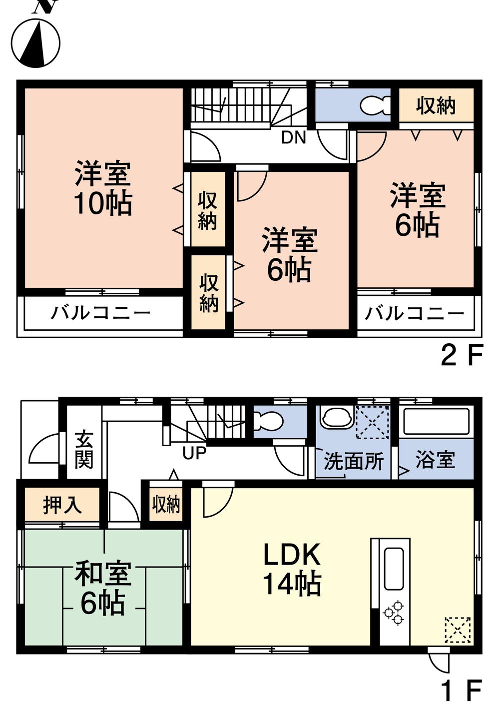 Floor plan. (Building 2), Price 29,800,000 yen, 4LDK, Land area 107.13 sq m , Building area 101.84 sq m