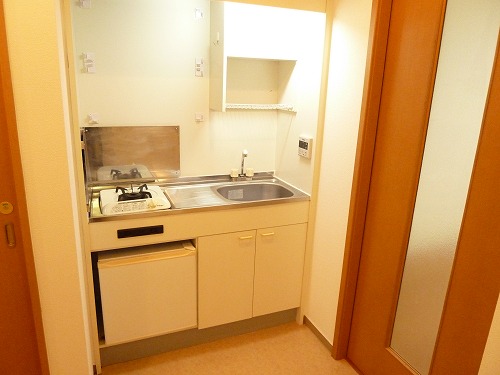 Kitchen. It comes with a refrigerator