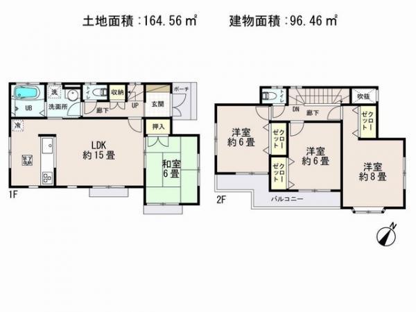 Floor plan. 24,800,000 yen, 4LDK, Land area 164.56 sq m , Building area 96.46 sq m