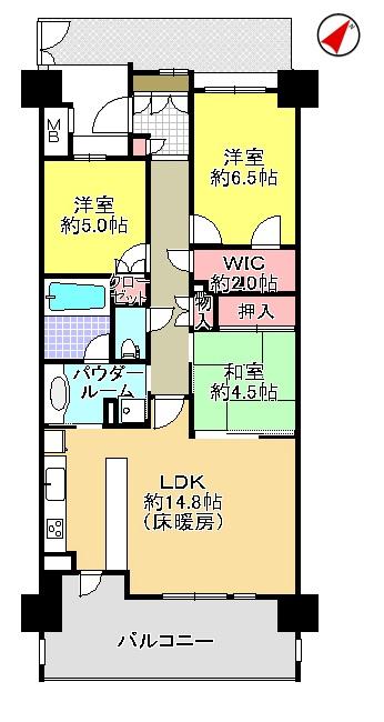 Floor plan. 3LDK, Price 32,800,000 yen, Occupied area 75.62 sq m , Balcony area 14.07 sq m
