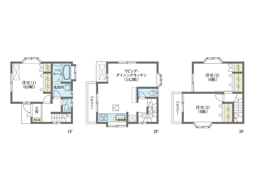 Floor plan. (B Building), Price 34,800,000 yen, 3LDK, Land area 62 sq m , Building area 81.79 sq m