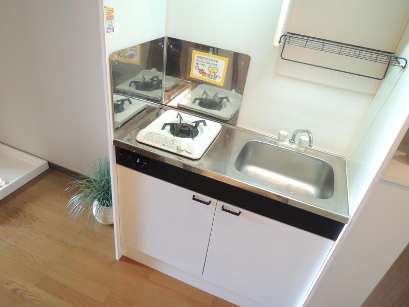 Kitchen. The kitchen is also a spacious one-neck with stove